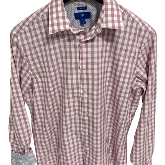Egara Men's No Iron Button Up Shirt Long Sleeve Size L Cotton Check Pink NWOT - Picture 1 of 7